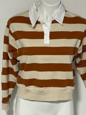 GILLI WOMEN'S SHORT WAIST COLLARED STRIPED POLO TOP XS